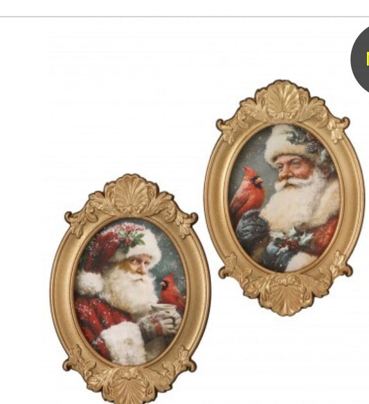 8X12" GILDED FRAME SANTA/CARDINAL ART