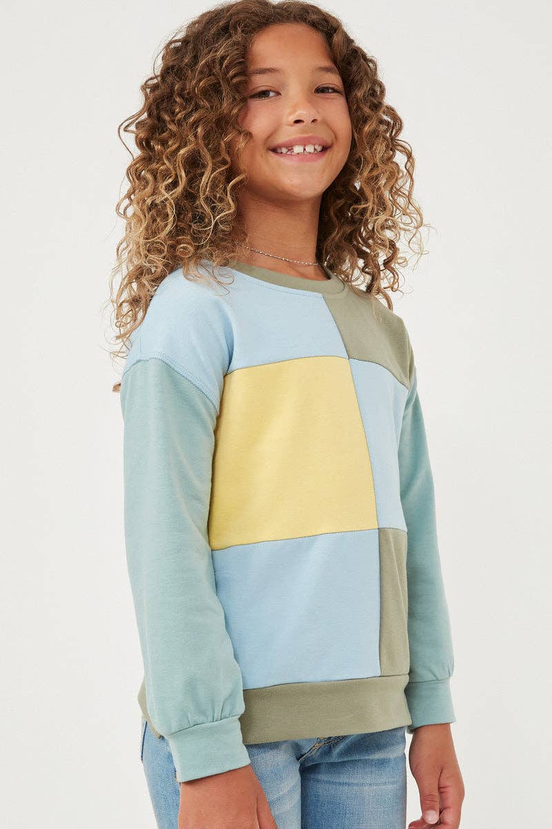 Girls Color Blocked French Terry Pullover Top