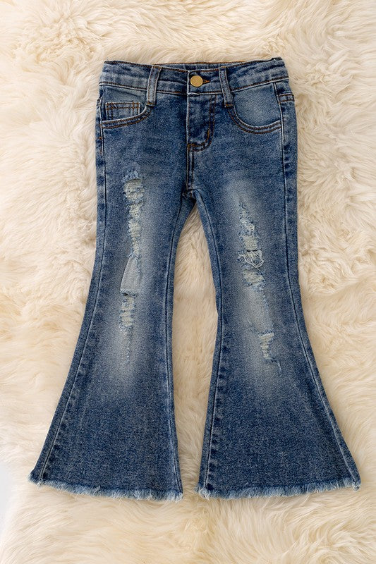 Boot cut distressed denim jean