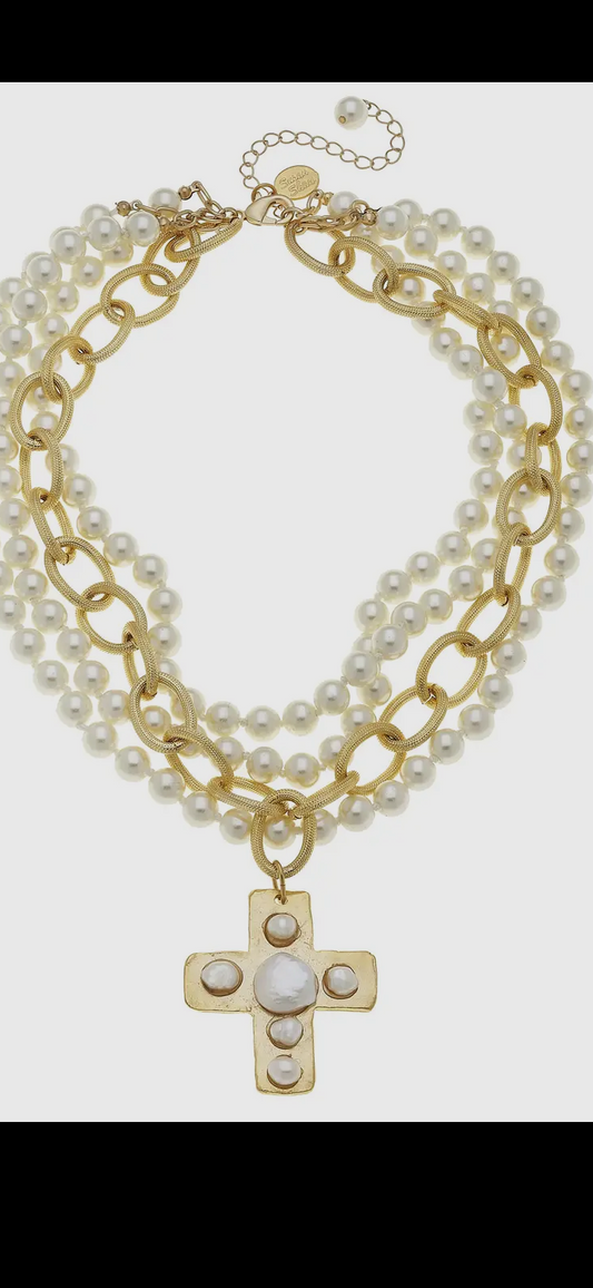3 strand pearl and cross