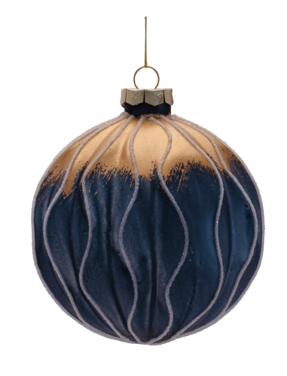 4” glass ball ornament blue/gold