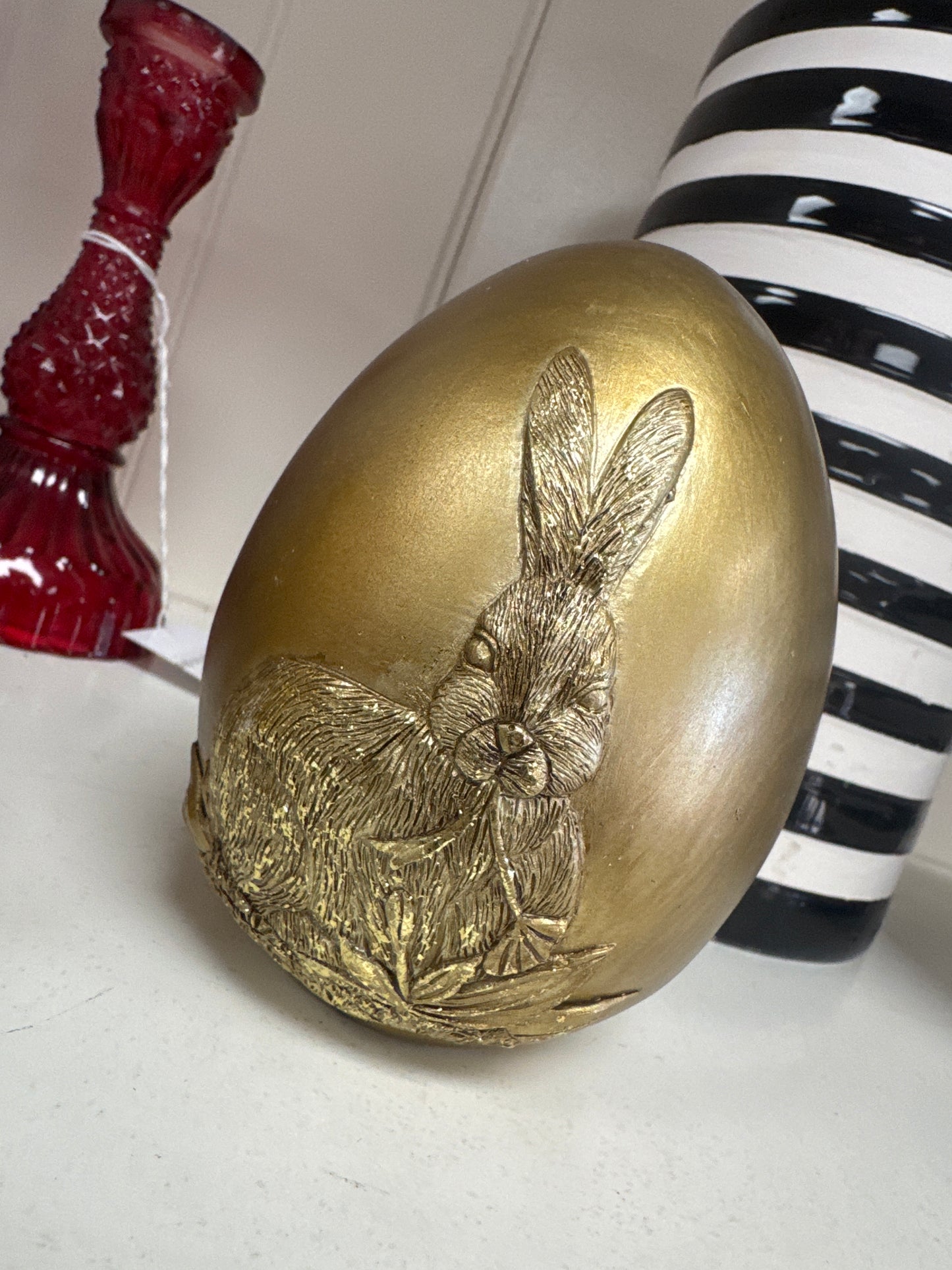 4.5" RESIN GOLDEN EGG W/BUNNY EMBOSSED 2/AST