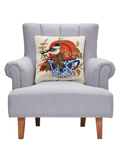 Fall Birds w/Teacups Hook Pillow
