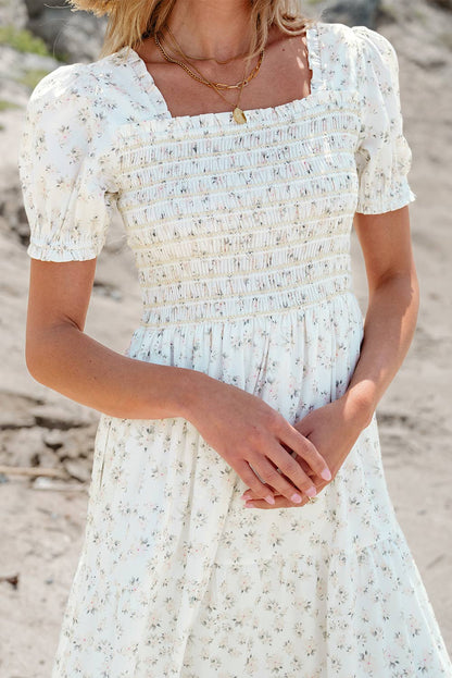 Boho Floral Print Ruffled Shirred Tiered Maxi Dress | S-XL