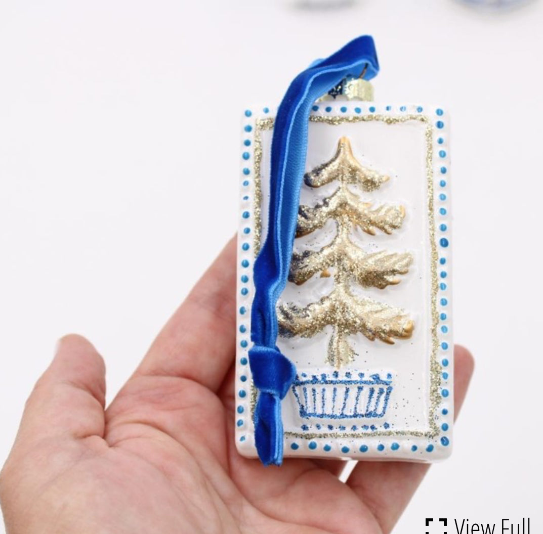 Blue & white Glass Ornament with Tree,