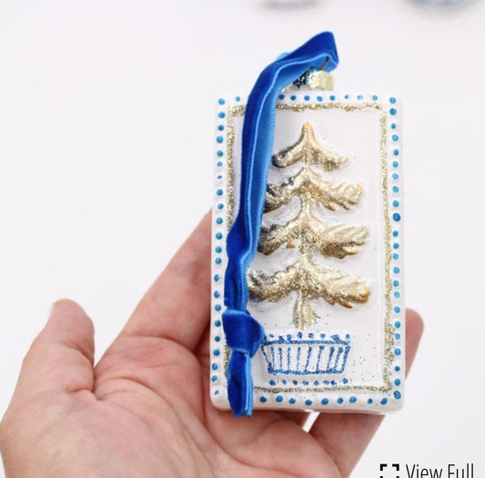 Blue & white Glass Ornament with Tree,