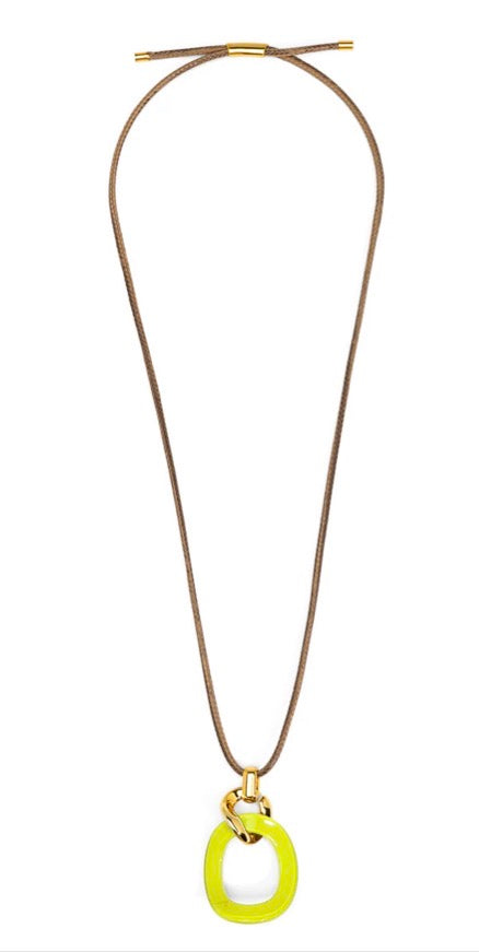 Curved oval pendant long necklace