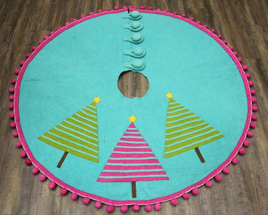 Handmade wall tree skirt turquoise with trees