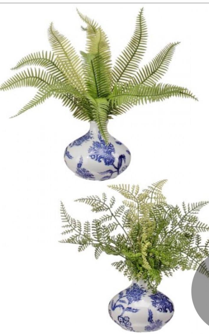 Natural touch fern in ceramic bud vase