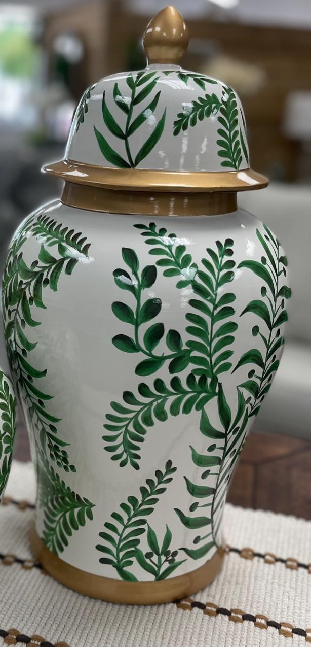 Green floral print ginger jars