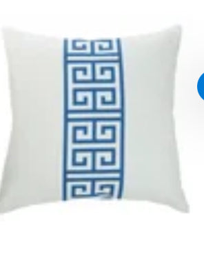 White Linen Pillow with Blue Chinese Decorative