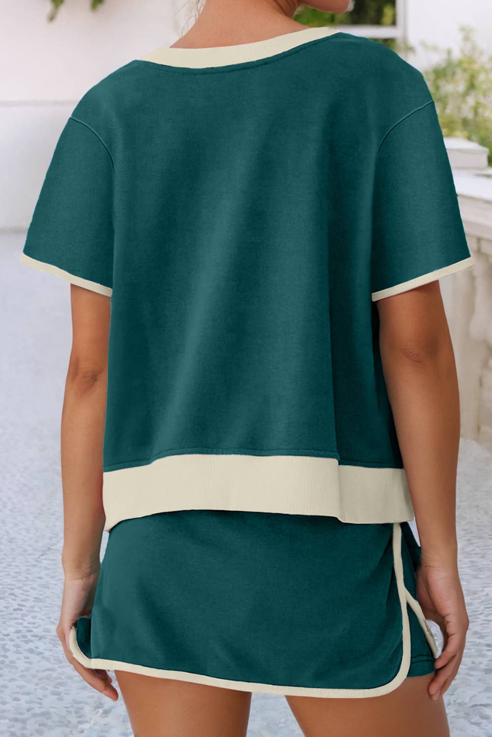 LDC Colorblock Edge Drop Shoulder T Shirt and Skirt 2Pcs Set