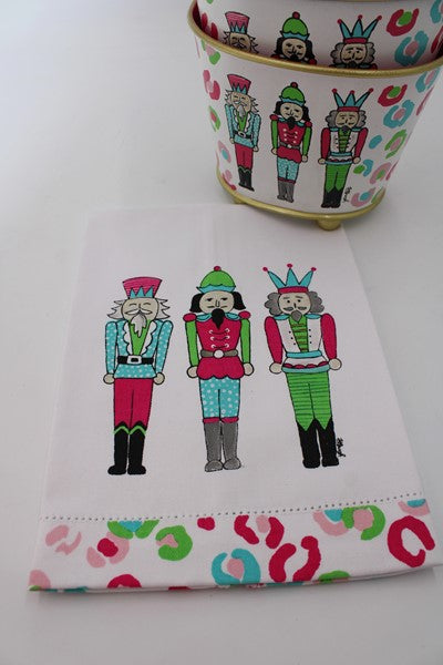 Hand painted tea towel, bright toy soldier, trio