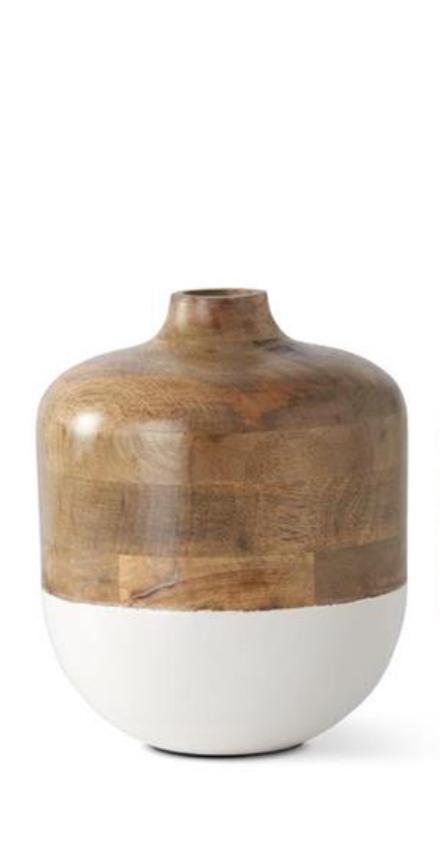 Mango Wood & White Metal Bottom Vases