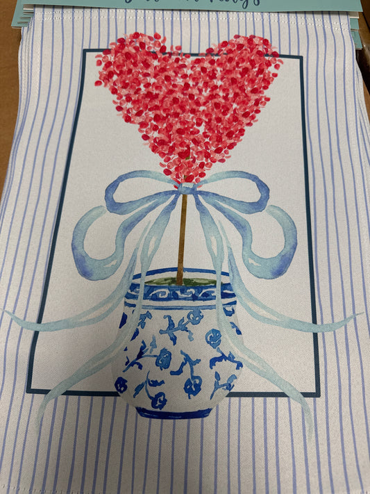 Valentine’s Day Garden Flag - Heart Shrub with Bow