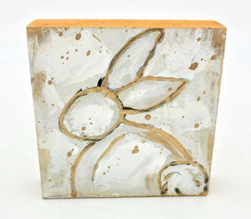 Handpainted Ivory and Gold Bunny Block Sign