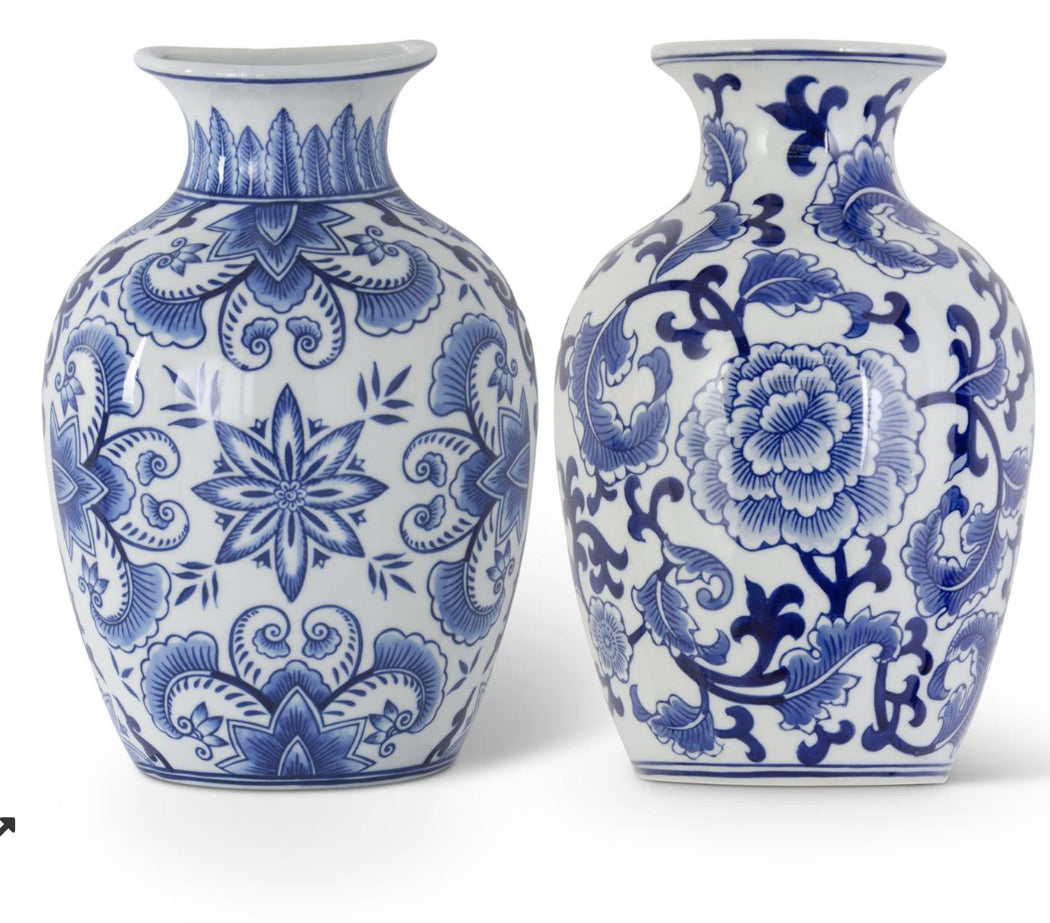 Blue and white chinoiserie wall vases