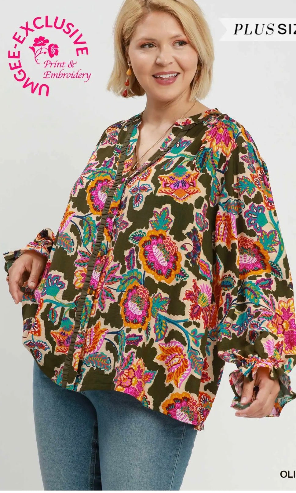 Mixed Floral Print Button Down Blouse