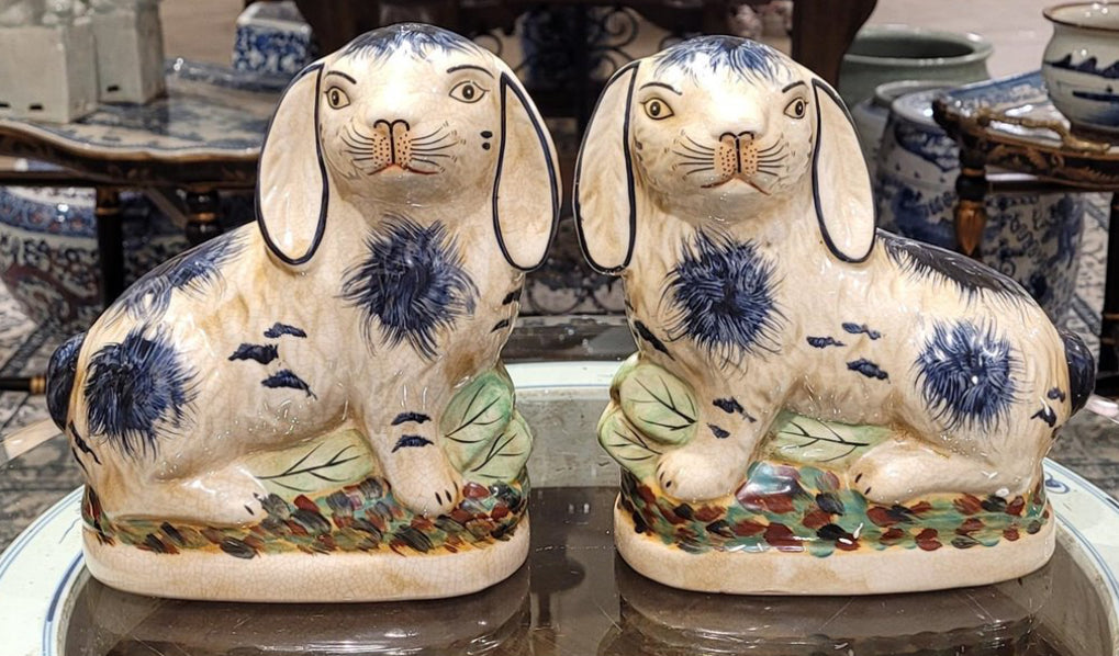 STAFFORDSHIRE BUNNY HARES- BLUE- PAIR