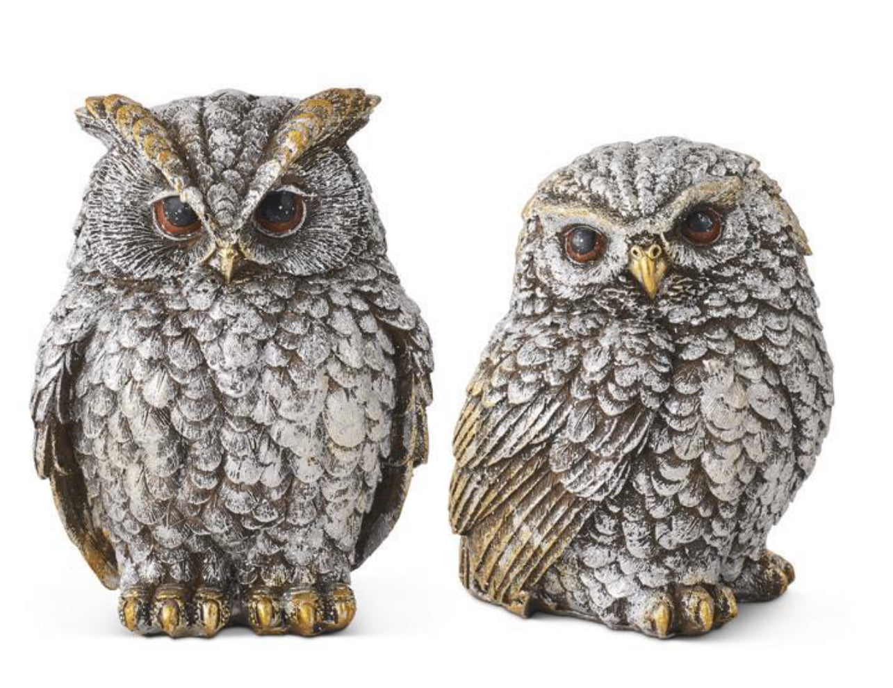 Silver and Gold Metallic Resin Owls