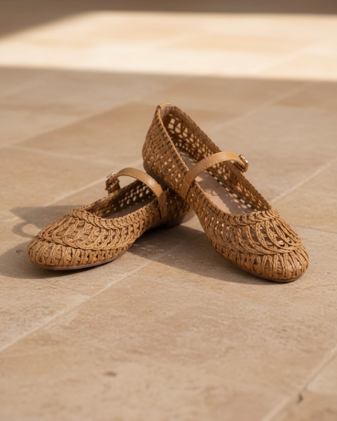 SUSAN WOVEN DESIGNED MARY JANE FLAT in CAMEL