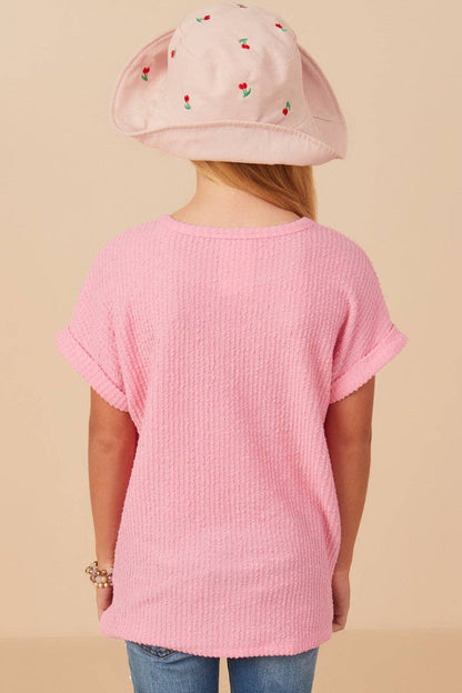 Girls Textured Rib Knit Roll Sleeve T Shirt