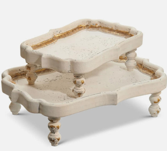 distressed white footed trays