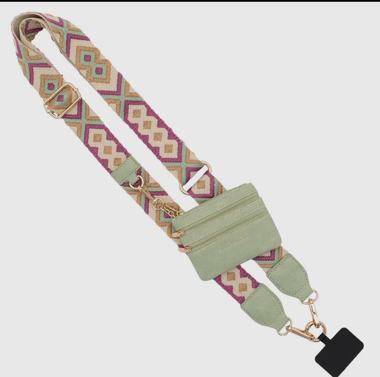 Clip and go crossbody strap with zippered pouch