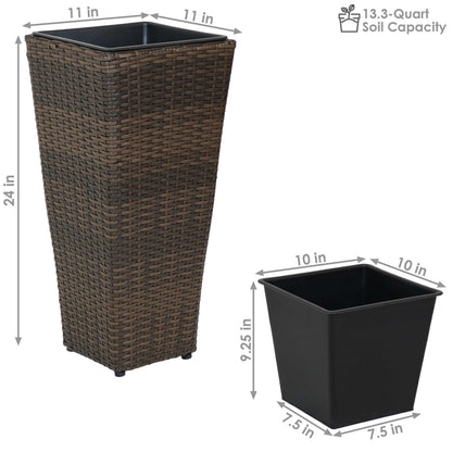 24 in Polyrattan Tall Square Planter - Brown