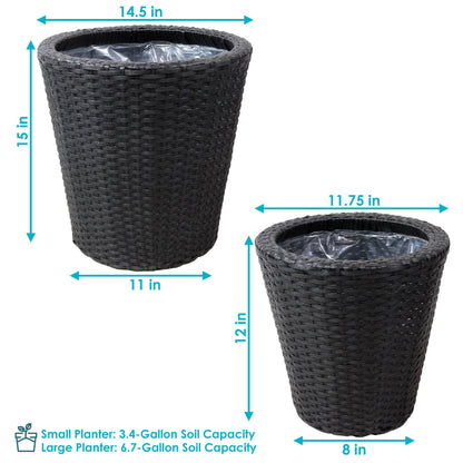 Round Polyrattan Indoor Planters - Black