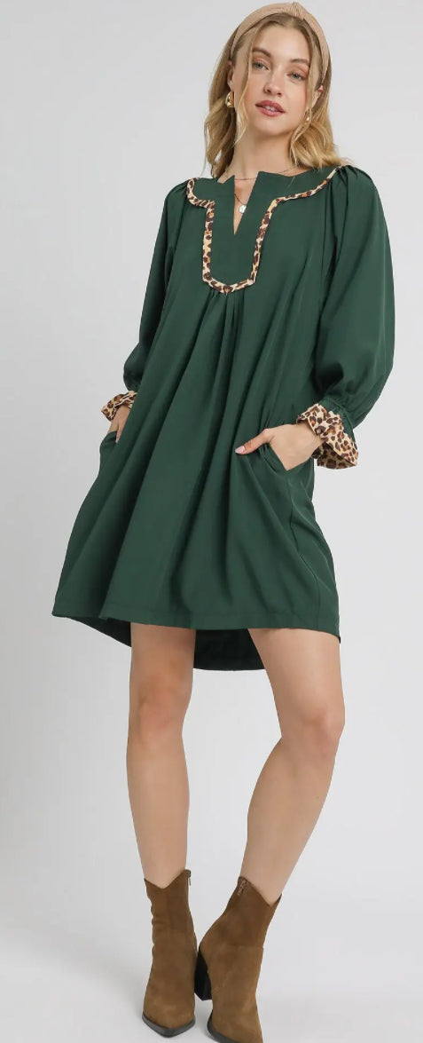 Tunic Dress with Leopard Trim Accents