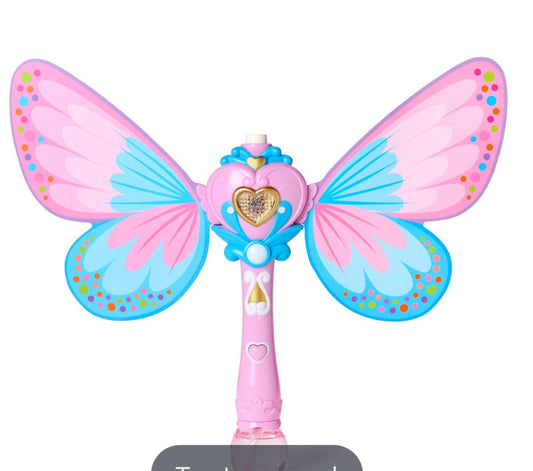 Fairy Butterfly LED Illuminating Bubble Wand Blower with Refillable Bottle and Solution in Gift Box (requires 3 AA batteries, not included, replaceable) - Plastic/Bubble Solution