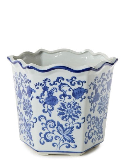 Hand-Painted Blue and White Floral Planters