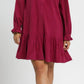 Corduroy Ruffle Trim Babydoll Dress-raspberry