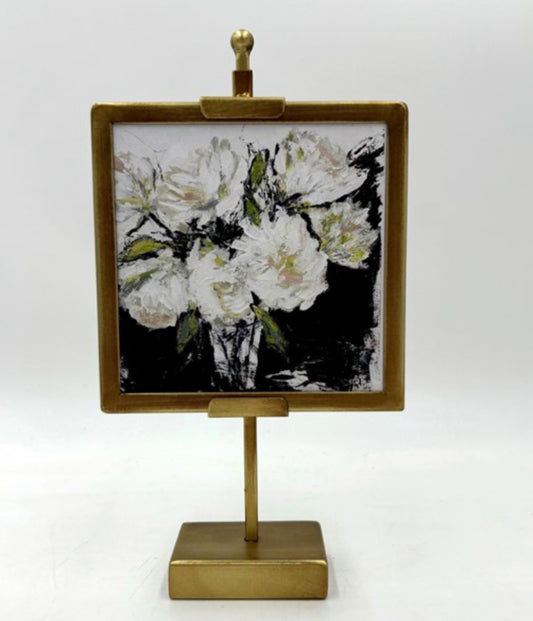 Metal Framed Black and White Floral Art