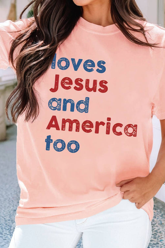 LDC loves Jesus and America too Vintage Letter Graphic Tee