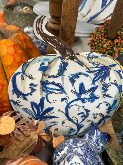 Blue and white metal pumpkins