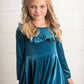 Kids Velvet Teal Ruffle Fancy Winter Christmas Holiday Dress