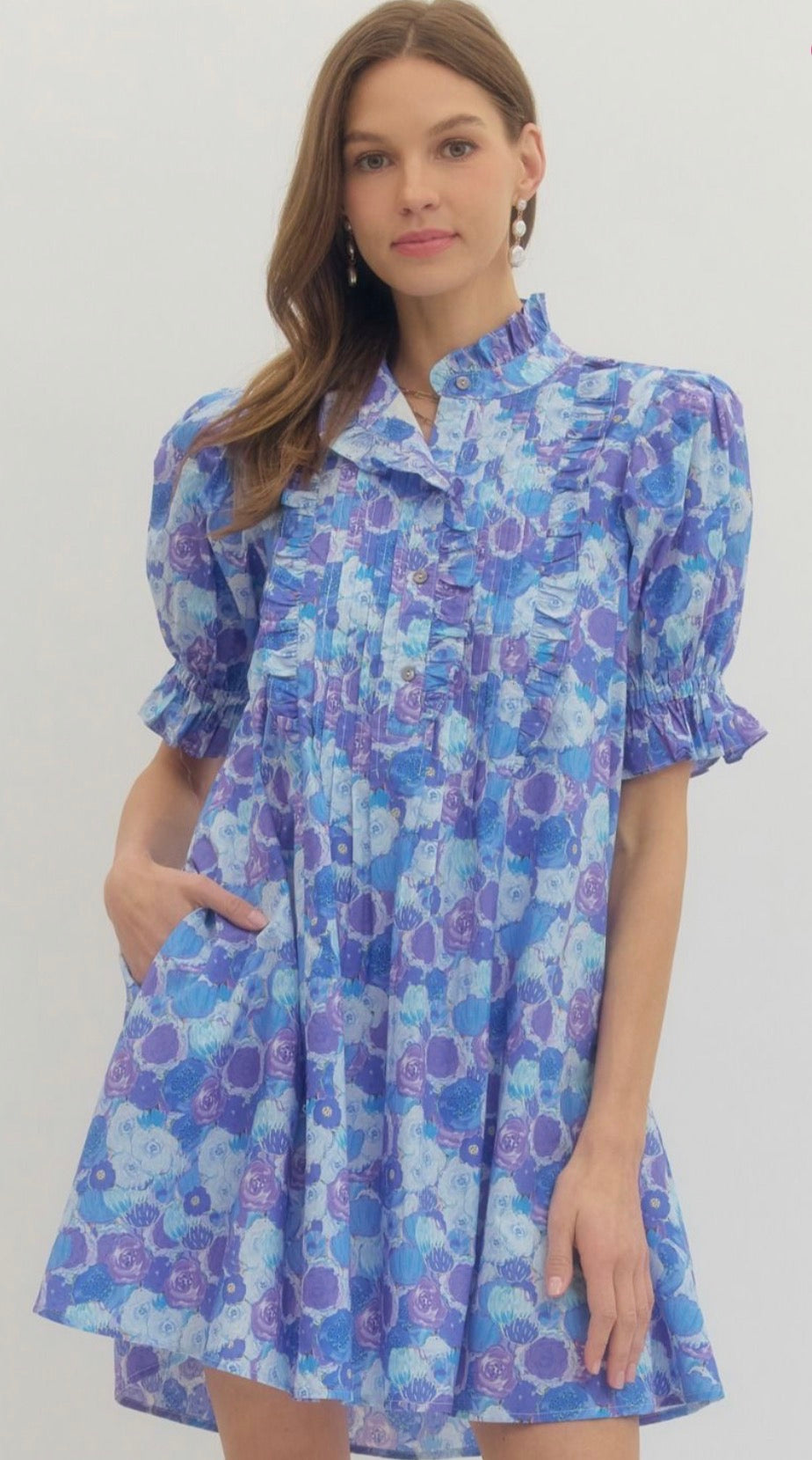 Blue puff sleeve dress