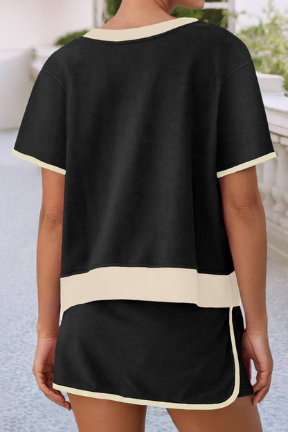 LDC Colorblock Edge Drop Shoulder T Shirt and Skirt 2Pcs Set