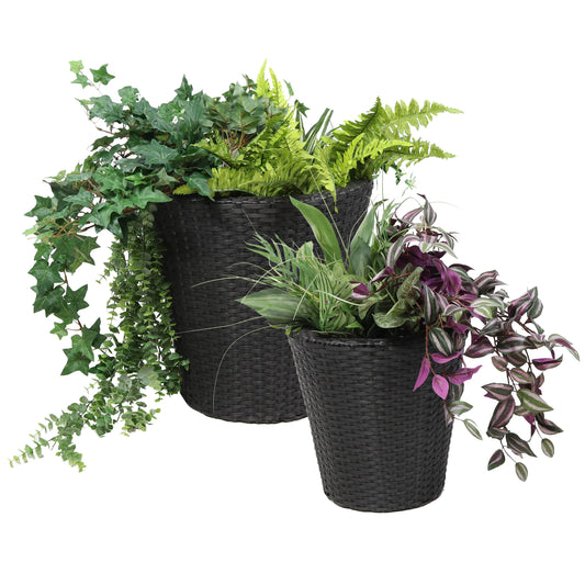 Round Polyrattan Indoor Planters - Black