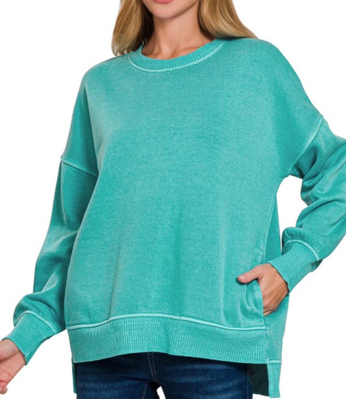Fleece hi low hem pullover