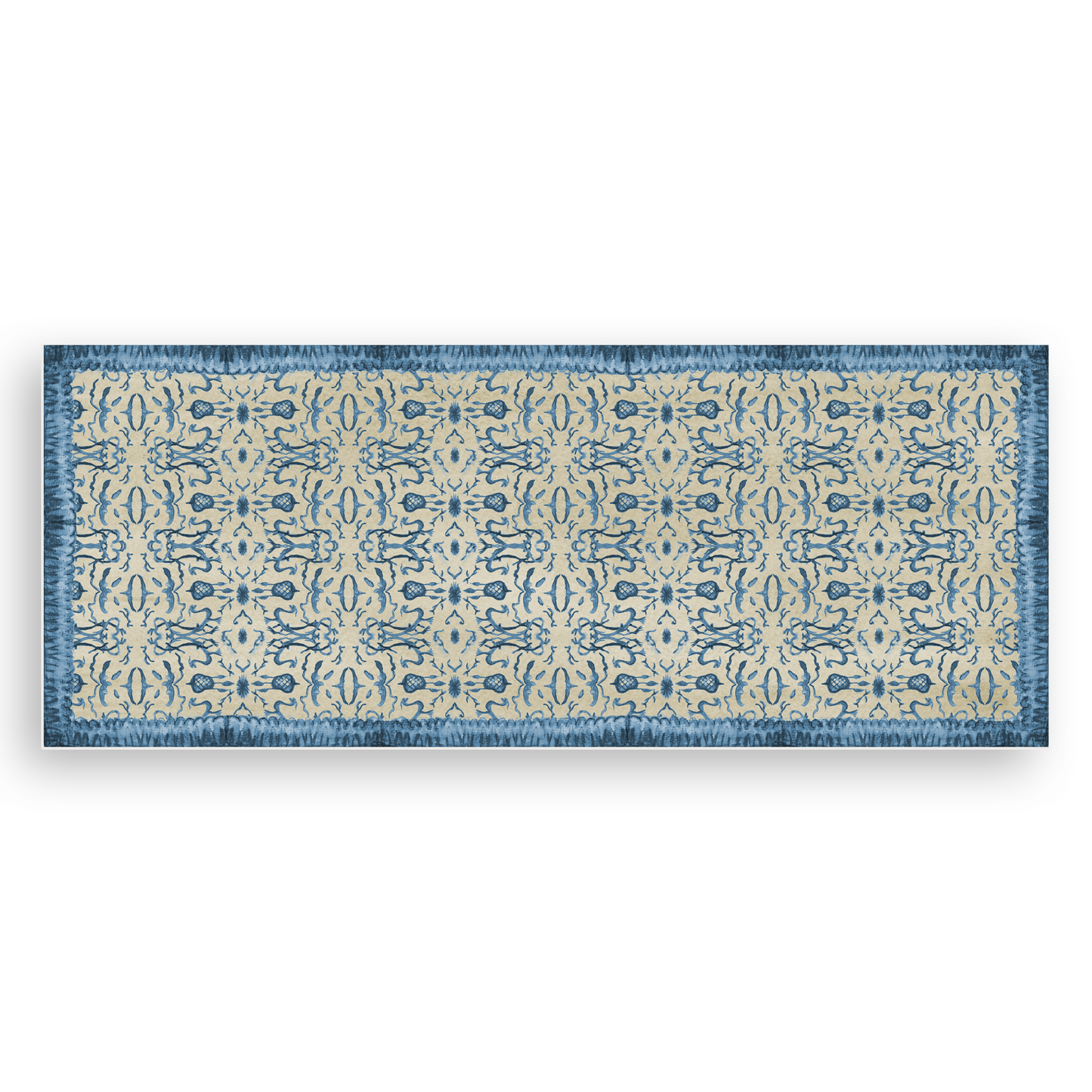 Blue & Tan Chinoiserie Vinyl Floor Mat