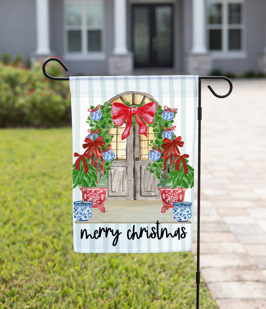 Christmas Garden Flag - Red Bow Front Door