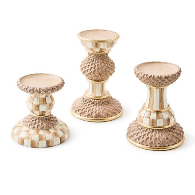 mocha pillar candle holders, set of 3