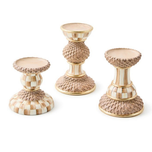 mocha pillar candle holders, set of 3