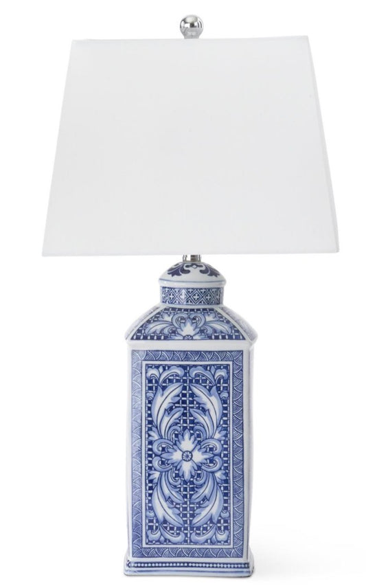 29 Inch Blue & White Ceramic Square Lamp