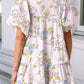 LDC Floral Striped Print Contrast Trim Tie Split Neck Dress
