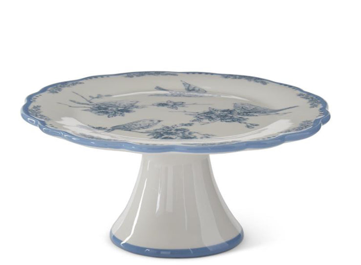 8.25 Inch Blue & White Dolomite Bird Cake Stand