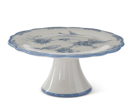 8.25 Inch Blue & White Dolomite Bird Cake Stand